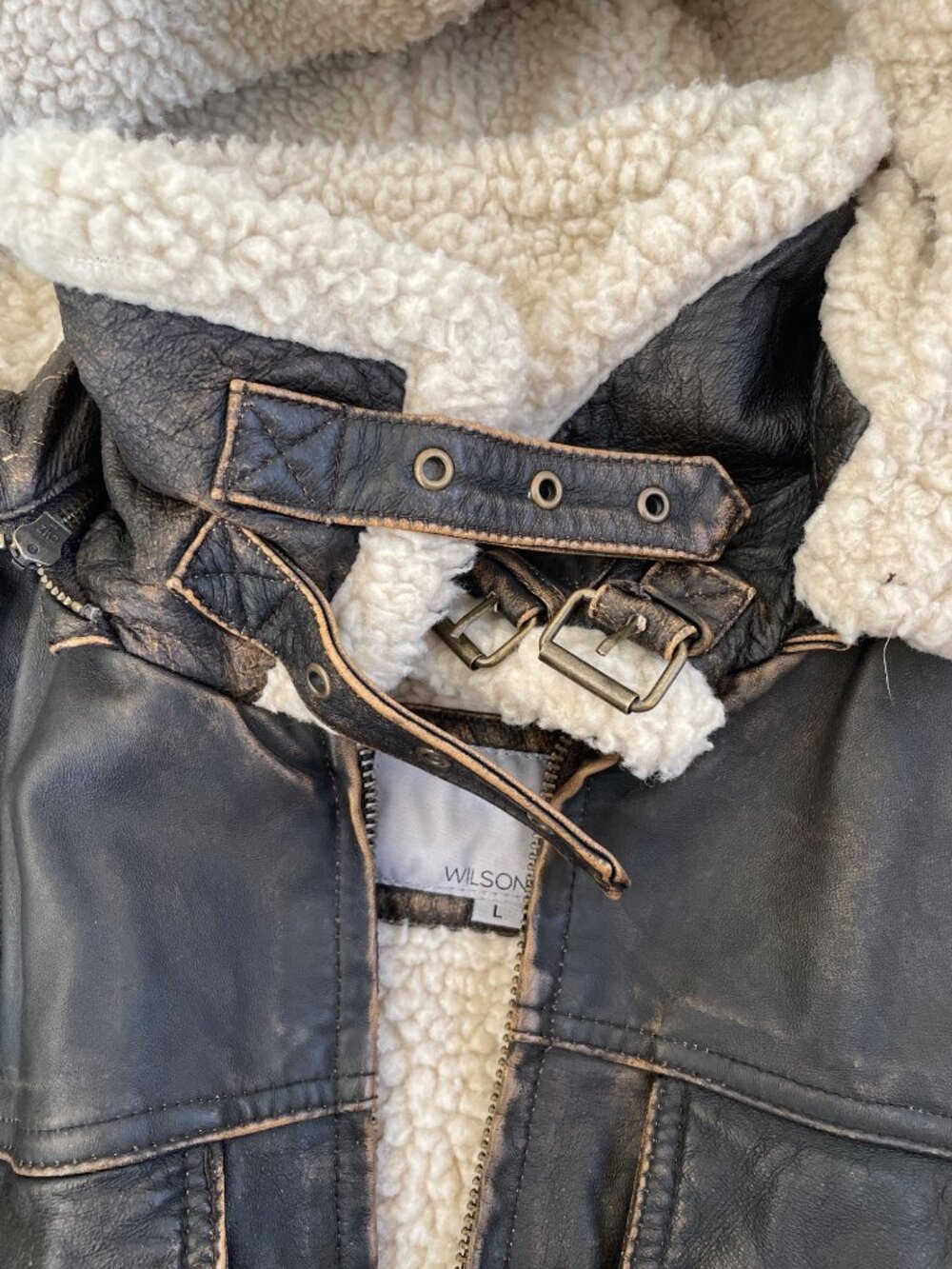 Wilson's Leather 100% Amelia Earhart Aviator Bomber Jacket Large Faux Fur - Picture 10 of 16